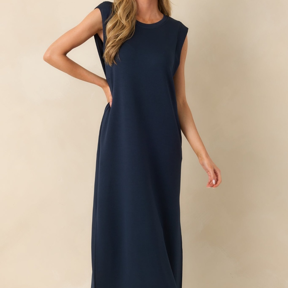 Red Dress Between Now And Then Navy Cotton Sleeveless Maxi Dress Size LL / Navy